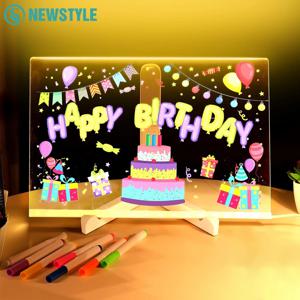 DIY 아크릴 보드 야간 조명 7색 펜 LED 메모 보드 어린이용 LED 쓰기 보드 LED 그림 보드