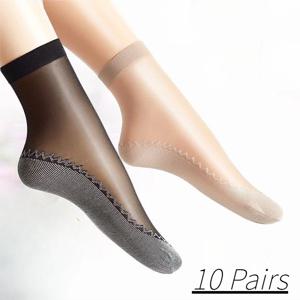 여성용 미끄럼 방지 면 양말 10쌍, 여름용 얇은 탄성 양말