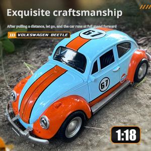 Simualtion 1:18 클래식 비틀 1955 자동차 모델 컬렉션 소리와 빛 어린이 소년 장난감 차량 선물 홈 장식