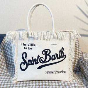 Saint Barth 유럽과 미국의 새로운 여성 대용량 패션 가로 줄무늬 딥 블루 술 비치 핸드백