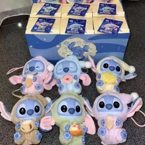 새로운 디즈니 스티치 잠자리에 들기 전에 먹어라 시리즈 블라인드 박스 플러시 인형 펜던트 귀여운 인형 미스터리 박스 서프라이즈 장난감 어린이 선물