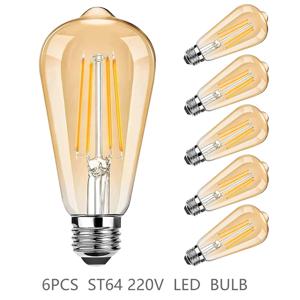 ST64 LED 전구 6팩 4W/6W/8W 에디슨 레트로 빈티지 전구 - E27 나사 베이스 220V 2700K 따뜻한 흰색, 밝기 조절 가능 에너지 절약