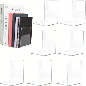 투명 아크릴 북엔드, 책상 디스플레이 스탠드, 사무실, 가정 및 소매용, 책 보관, 투명, 4 개, 8 개 세트