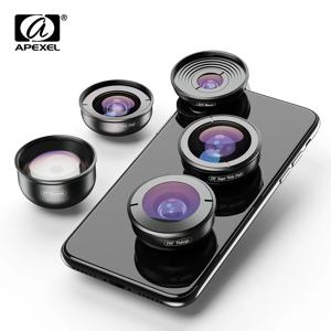 APEXEL 5 인 1 휴대폰 렌즈 케이스 키트, 사진 촬영 HD 어안 슈퍼 광각 4K 매크로 망원경 렌즈 세트, 삼성에 적합한 아이폰용