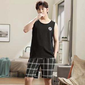남성용 부드러운 코튼 잠옷 얇은 조끼 민소매 남성 포켓 잠옷 세트 Homewear Sleep Pant Big Yards 3XL 4XL Pijamas De Hombre