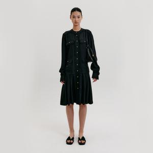 Scarf Pleated Dress - Black