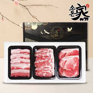 한돈 문경 쑥돈 구이모듬 선물세트 4호 (삼겹살+목살+앞다리살 각 400g) 총 1.2kg