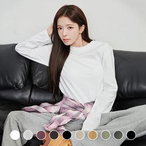 지오다노 여성 가을 라운드넥 기본핏 솔리드 무지 면 긴팔 티셔츠 325903