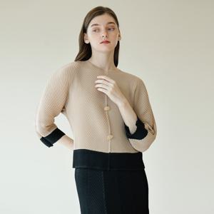 [최초가 185000원] 컬러 배색 사선 주름 블라우스 베이지_YJ08WNPBL07