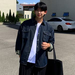[브리치]  / 루인 남자 루즈 오버핏 블랙진 청 데님 긴팔 남방 셔츠