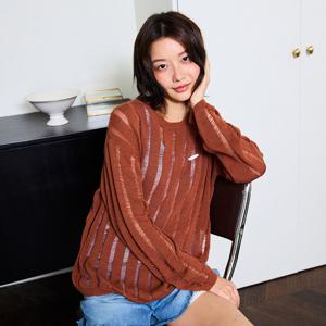 시스루 루즈핏 니트 [BROWN]