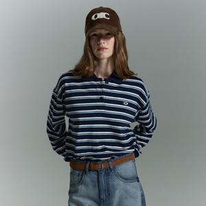 스트라이프 오버핏 럭비 티셔츠 [NAVY]