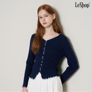 정상가:59,000원 ㅣ 슬림핏 펀칭 배색 프릴 긴팔 가디건 (DP3CK016A)