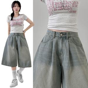 [브리치]  / S XL 숏 롱 하이 앞핀턱 빈티지 워싱 데님 버뮤다 숏팬츠