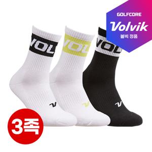 [25년형]골프 VBEB-남성 배색 레터링로고 프리미엄 스포츠 중목 양말-3족