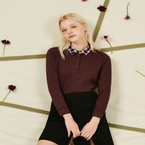 골프 여성 DNTS4C901U3 [ONLINE EXCLUSIVE] 퍼플 체크 카라 긴팔 티셔츠