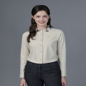 골프 여성 DNTS5A901I1 [ONLINE EXCLUSIVE] 여성 베이지 체크카라 긴팔 티셔츠