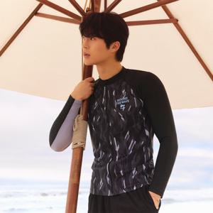 [레노마수영복]남성 비욘드 지오메트리 집업 래쉬가드 세트 블랙 RN-MS2F924-BK