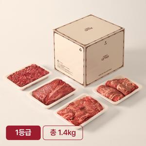 [라이블리] 프리미엄 한우 선물세트 4호 (1등급 등심 400g, 채끝살 400g, 불고기 300g, 국거리 300g)