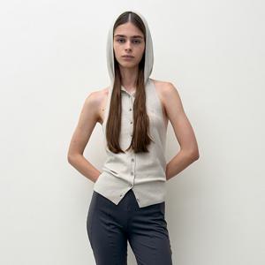 HALTER HOODIE KNIT VEST (grey beige)