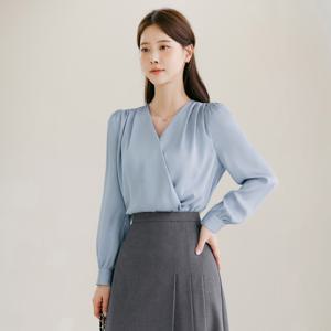(~XXL까지) 로제인 새틴 셔링 랩 블라우스 가을 하객룩 오피스룩 모임룩 격식룩 빅사이즈