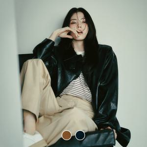 375507 한소희 중기장 스웨이드/페이크 레더 자켓