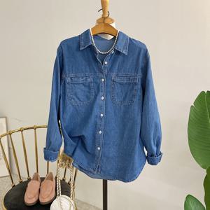 [브리치] 허니제이 / 세임 카라 스티치 투포켓 데님 셔츠(2color)