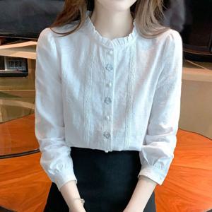 [브리치]  / NB2460 프릴 플라워 자수 포인트 긴팔 블라우스