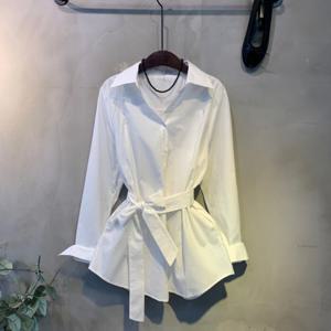 [브리치]  / (신상 무료배송)래사 베이직 허리 스트랩 긴팔 카라 롱 셔츠 2color C