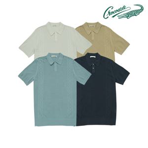 메쉬 조직 폴로형 반팔 니트 CDAABKT2342
