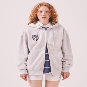 Menasoo Applique Two Way Hoodie Zip Up_White Melange