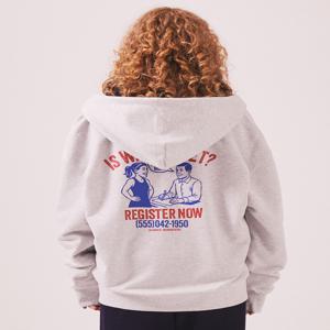 Menasoo Cartoon Graffiti Two Way Hoodie Zip Up_White Melange
