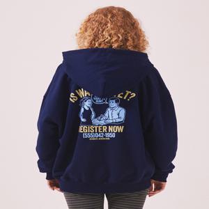 Menasoo Cartoon Graffiti Two Way Hoodie Zip Up_Navy
