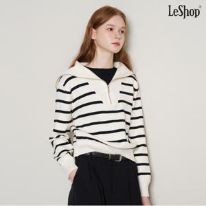 정상가:69,000원 ㅣ 세일러 카라 하프 집업 스트라이프 긴팔 니트 (DP3KT008A)