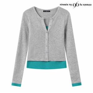정상가:69000원 ㅣ 트임넥 레이어드 버튼업 긴팔 니트 (NP3KT021L0)