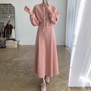[브리치]  / 심플 데일리 캐주얼 크롭 후디 A라인 롱 스커트 세트