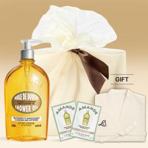 [롯데백화점](기프트) 아몬드 샤워 오일 500ml 세트 (+체험 키트 2종+릴랙싱 가운)