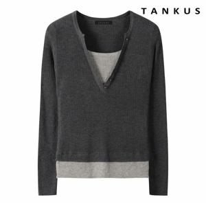 정상가:69,000원 ㅣ 배색 레이어드 골지 울 긴팔 니트 (TX3KP004L0)