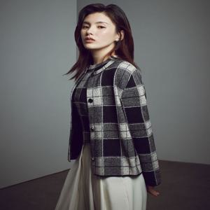 닥스 여성 DLSW4D901BK 블랙 빅체크 울혼방 라운드넥 가디건