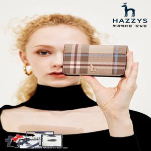 [선물포장] HIWA5E325I3_여성 베이지 웨일즈체크 퍼피장식 소가죽 반지갑