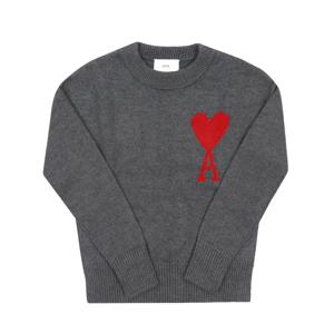 AMI BFUKS006 018 084  드 꾀흐 빅 하트 로고 인타르시아 공용 니트