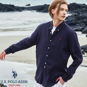 [단품] U.S POLO ASSN. 25SS 린넨 블렌디드 셔츠 남성 네이비
