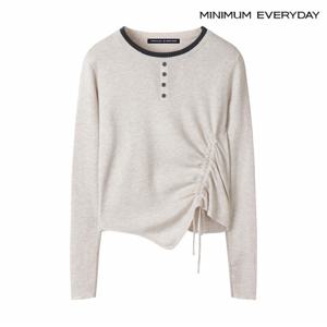 [미니멈 에브리데이]배색 언발 스트링 울 긴팔 니트 (EB3KT006D)