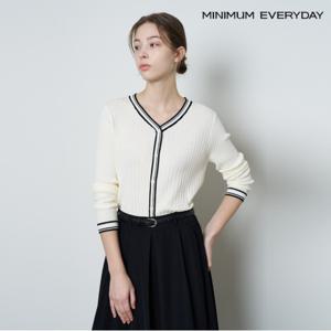 정상가:59000원 ㅣ [미니멈 에브리데이]V넥 라인 배색 긴팔 니트 (EB3KT009D)