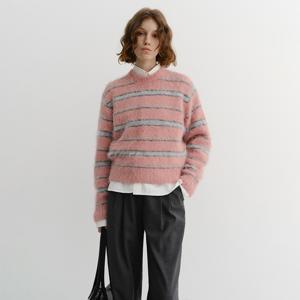 던스트 UNISEX STRIPED HAIRY SWEATER SOFT PINK/BROWN_UDSW5D129P1