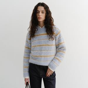 던스트 UNISEX STRIPED HAIRY SWEATER SOFT BLUE/BROWN_UDSW5D129B1