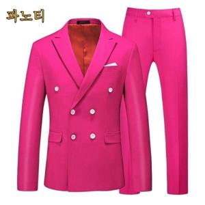 남성 정장세트/핫핑크 빅사이즈 남성 더블 정장 수트 원색 웨딩 트로트 가수 파노티(15 color)