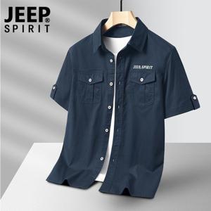 JEEP 지프 반팔 셔츠 남성 순면 여름 작업복 대형 사이즈 캐주얼 반팔 셔츠