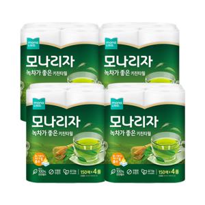 모나리자 녹차가좋은 키친타올 천연펄프 150매 4롤 4팩 (총16롤) 유기농 녹차잎 첨가