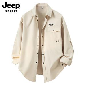 JEEP SPIRIT 봄 가을 남성 캐주얼 셔츠 오버핏 카고 포켓 긴팔 셔츠 재킷